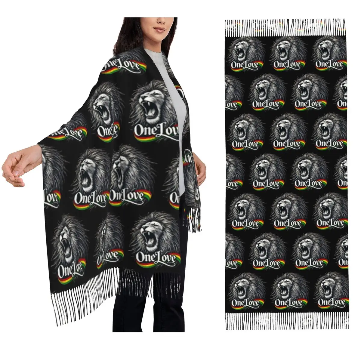 

Rastafarian Amaiquina Reggae Rasta Lion Street Skullies Scarf Tassel Scarves Women Shawls and Wraps Long Fall Winter Shawl Wrap