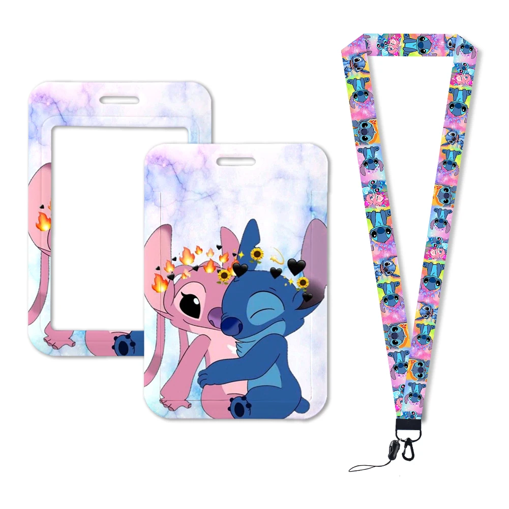 Disney Lanyard gantungan kunci Stitch Lilo lucu lencana pemegang ID kartu kredit tali gantung Lanyard untuk kunci aksesoris hadiah