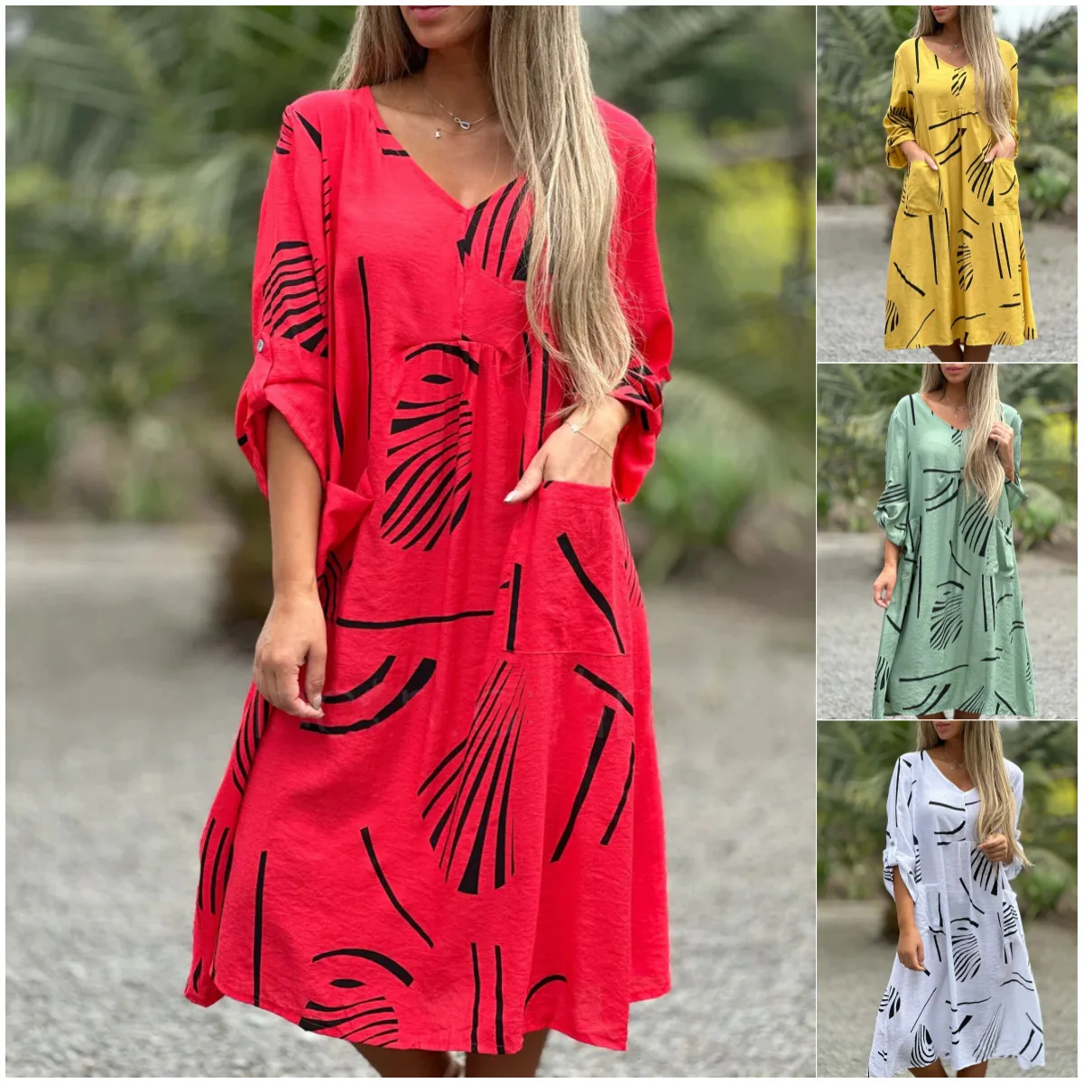 

2025 Autumn Women's Plus Size Long Sleeve Dress High Waist Printed Dress Breathable Warm Material No Ironing Fits Curvy Figures