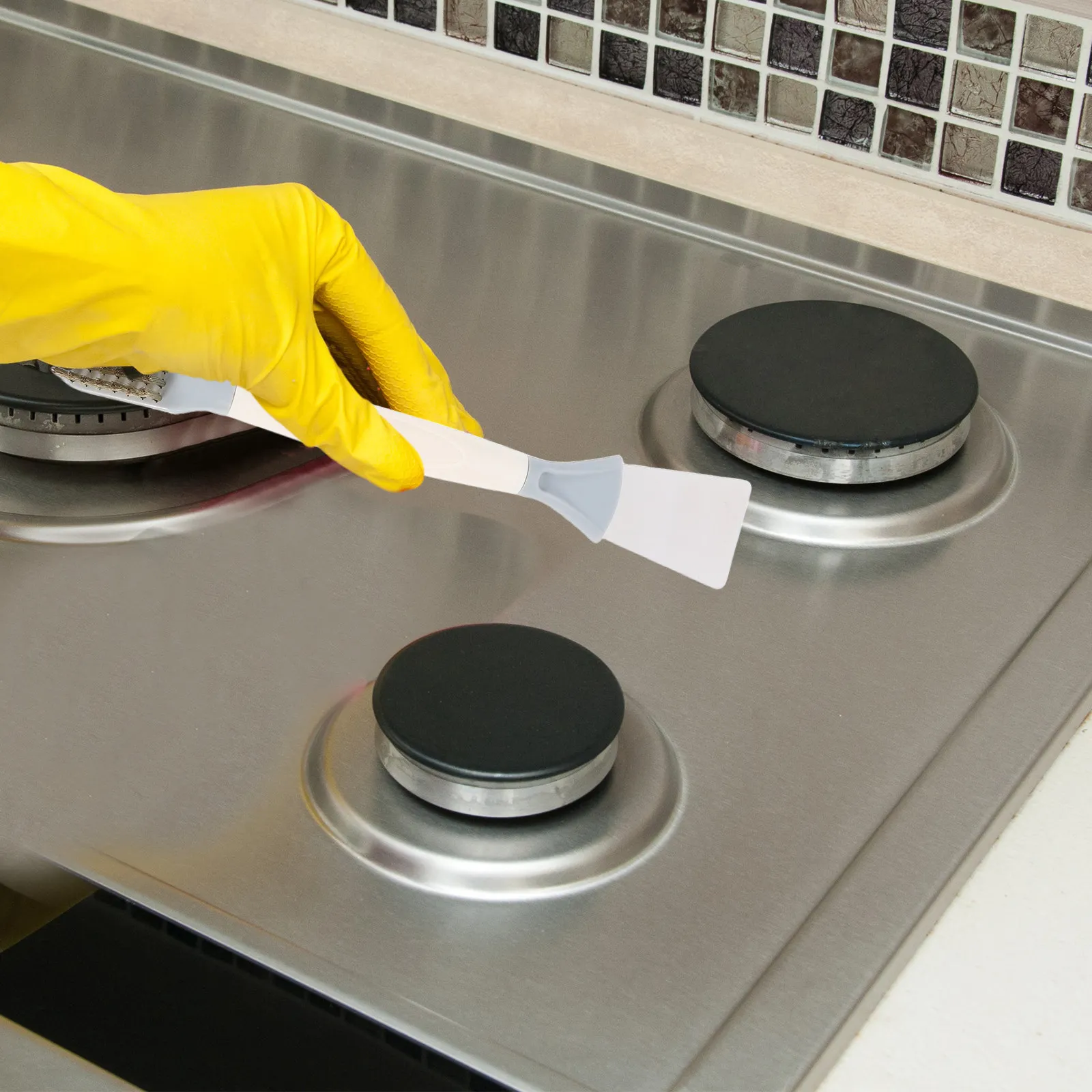 3-in-1 Gas Stove Cleaning Brush with Wire Bristles for Cooktop Gaps, Range Hood & Fryer Deep Cleaning