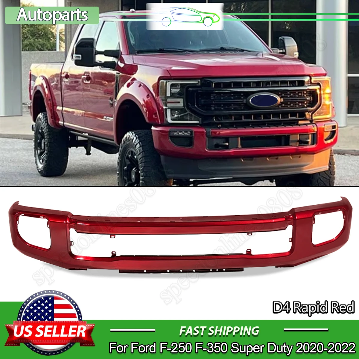 Rapid Red D4 Steel Front Bumper Face Bar for 2020 2021 2022 Ford F250 F350 Super Duty Front Bumper Assembly W/ Fog Hole Magickit