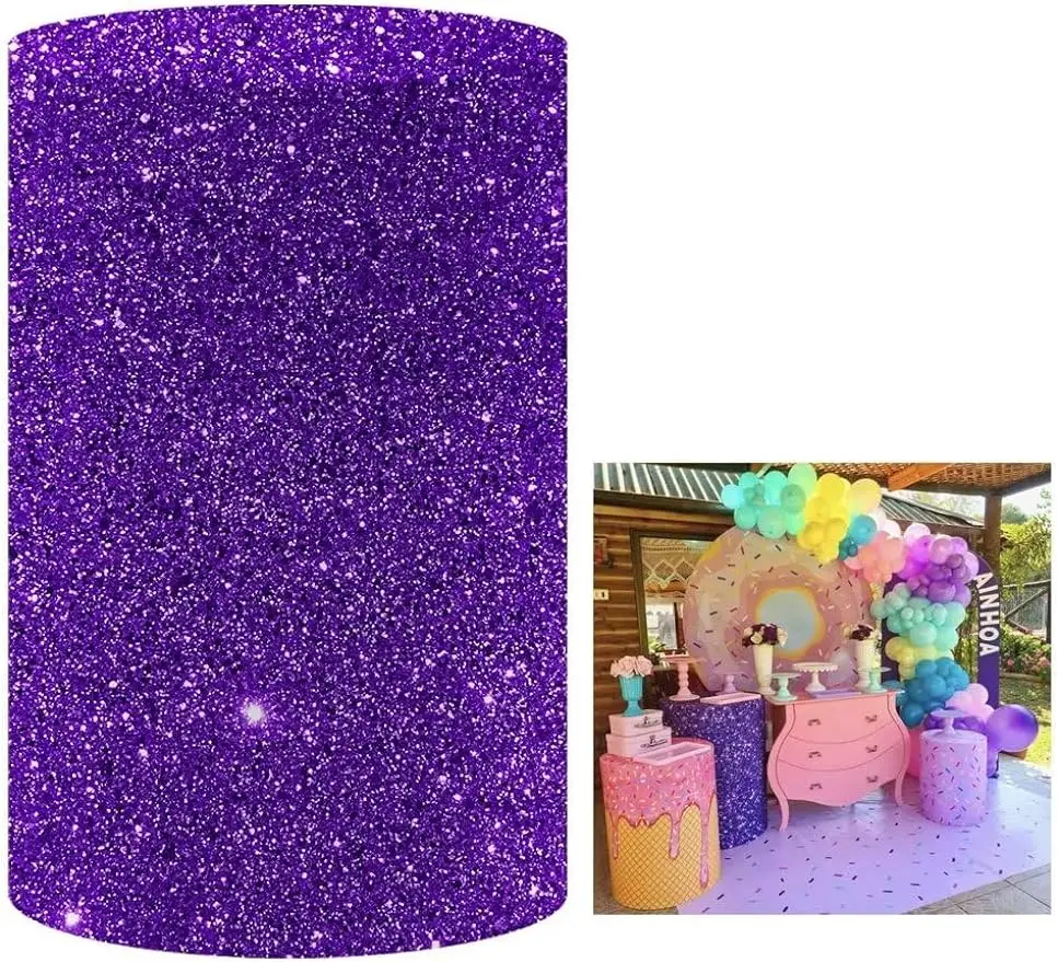 Purple Pedestal Cylinder Plinth Covers for Donuts Candy Parties Decoration Elastic Fabric Baby Shower Birthday Party Tablecloth