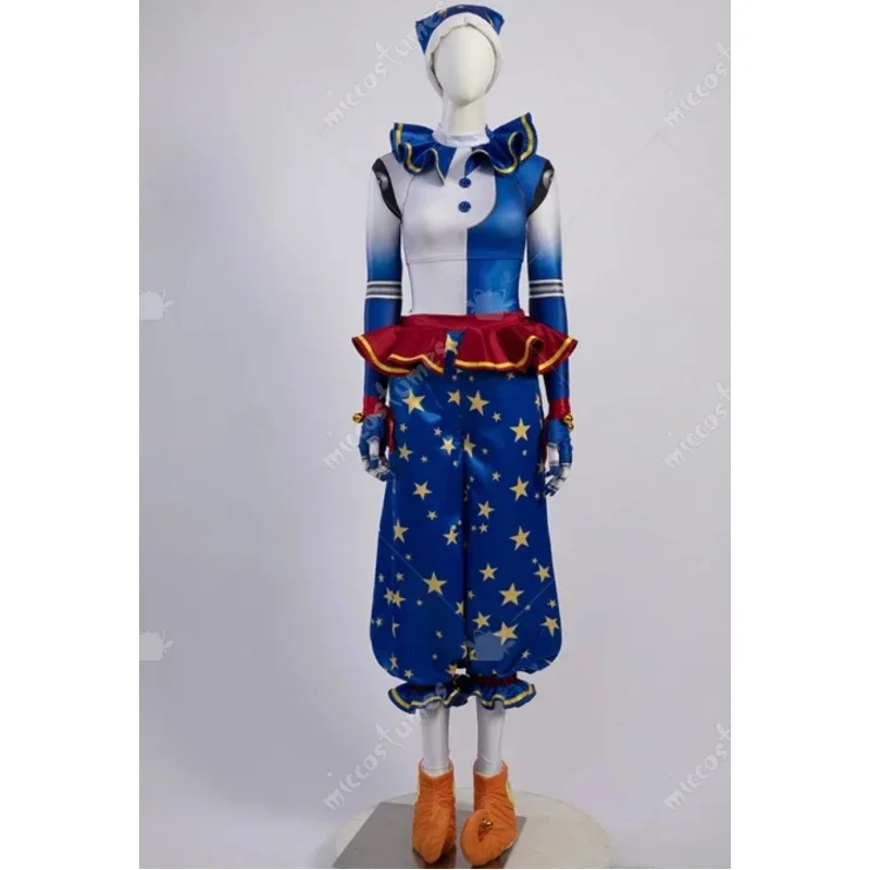 25COSMICCOSTUMES 여성 Moondrop 코스프레 의상 조커 코스프레 모자와 장갑이있는 탑과 바지