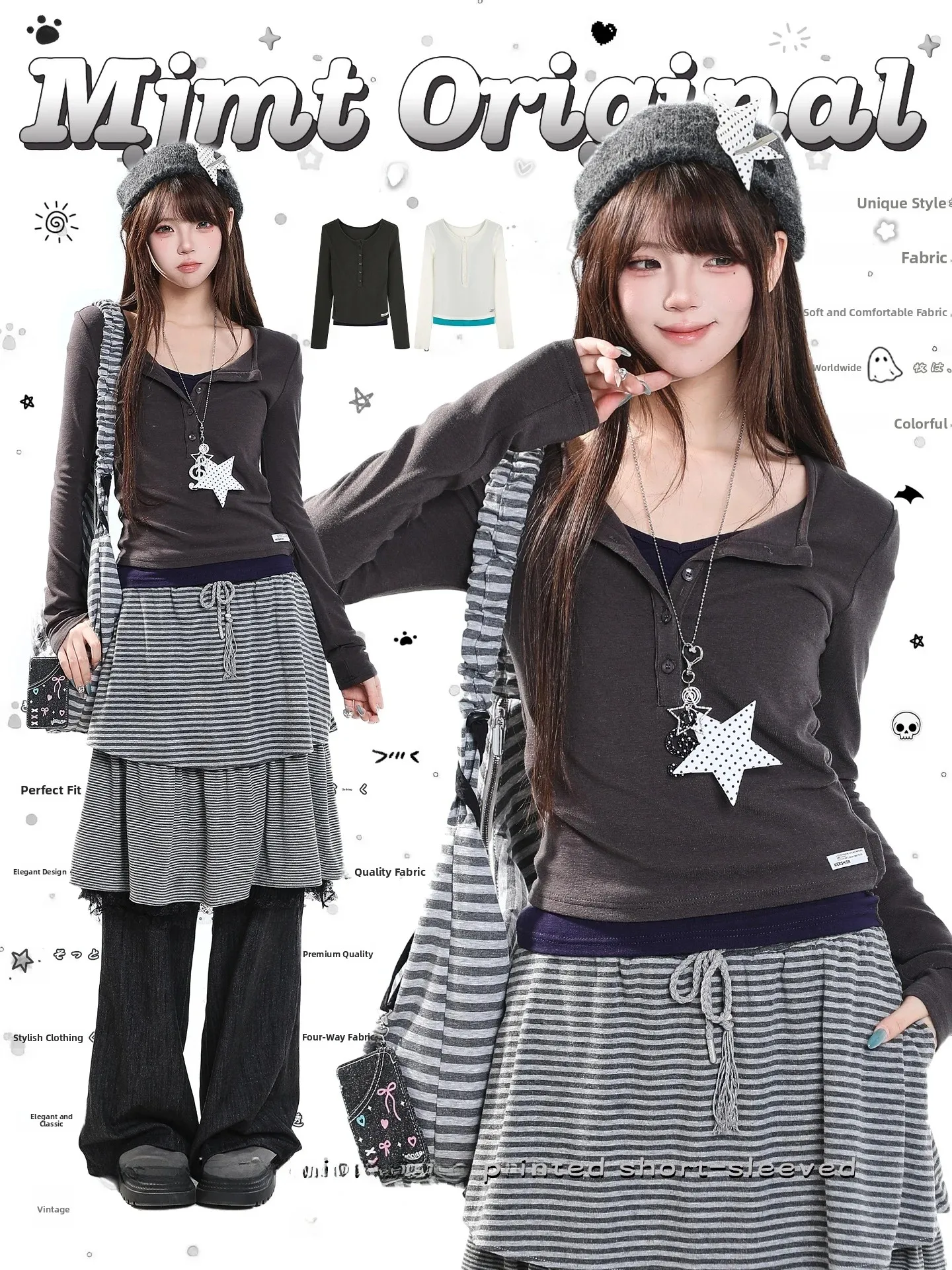 Sweet And Spicy Long Sleeve T-Shirt Women's Slim Fit Beautiful Color Block Top Casual Style Creative Pattern Breathable Material