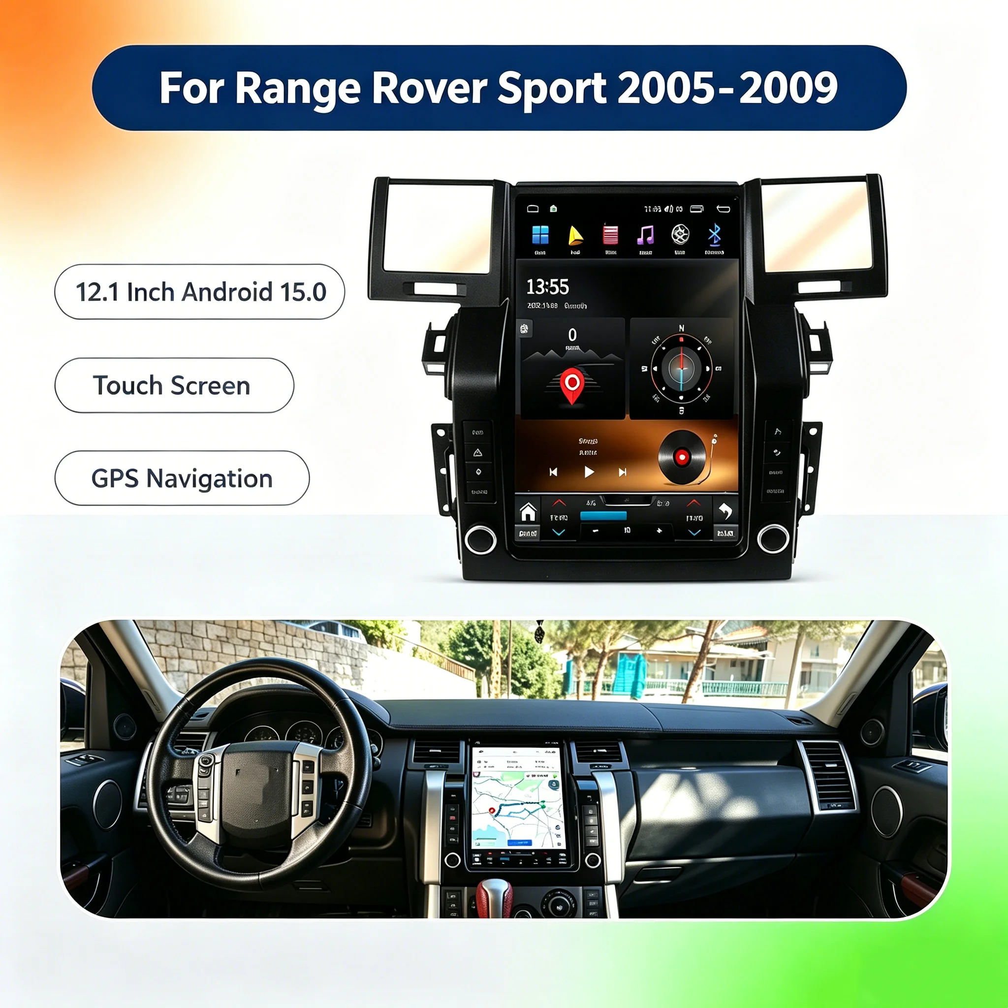 Car Radio Multimedia Player 12.1-Inch For Land Range Rover Sport 2005-2009 Carplay Android 15 Auto Wireless Stereo Head Unit GPS