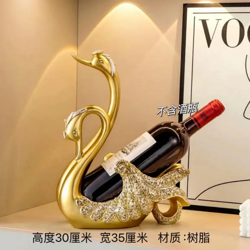 European Swan Wine Rack Ornaments Resin Swan Couple Statue Home Living Room Table Wine Cabinet  Animal Figurines Decorations