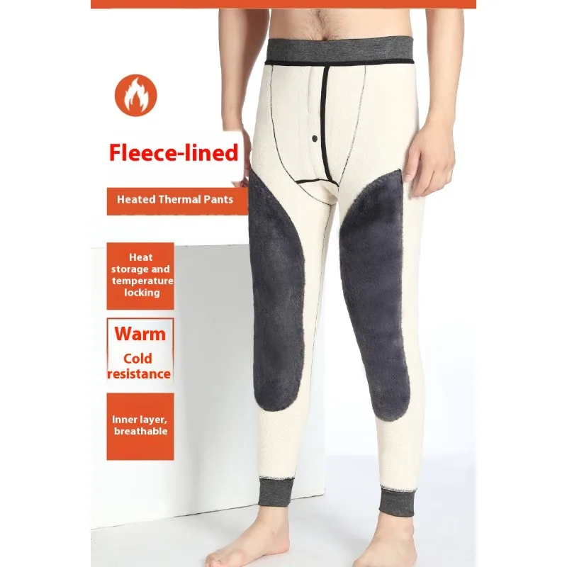 ‌ Pantalones térmicos de invierno para hombre, pantalones de algodón con forro polar, ropa interior cálida de cintura alta, ropa térmica a prueba de viento para clima frío de talla grande