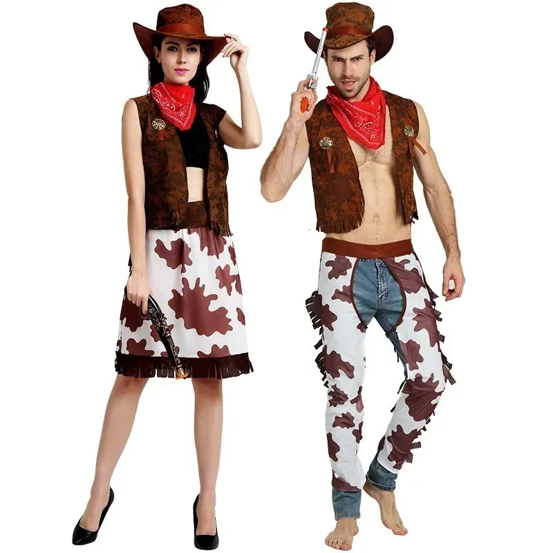 Halloween party cowboy suit for grown-up boy and girl cowgirl cosplay western dress dress up carnival suit abbigliamento per bam