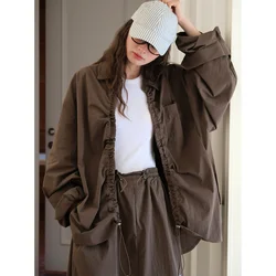 SuperAen Autumn New Korean Design Placket Drawstring Shirt Loose Casual Top Women