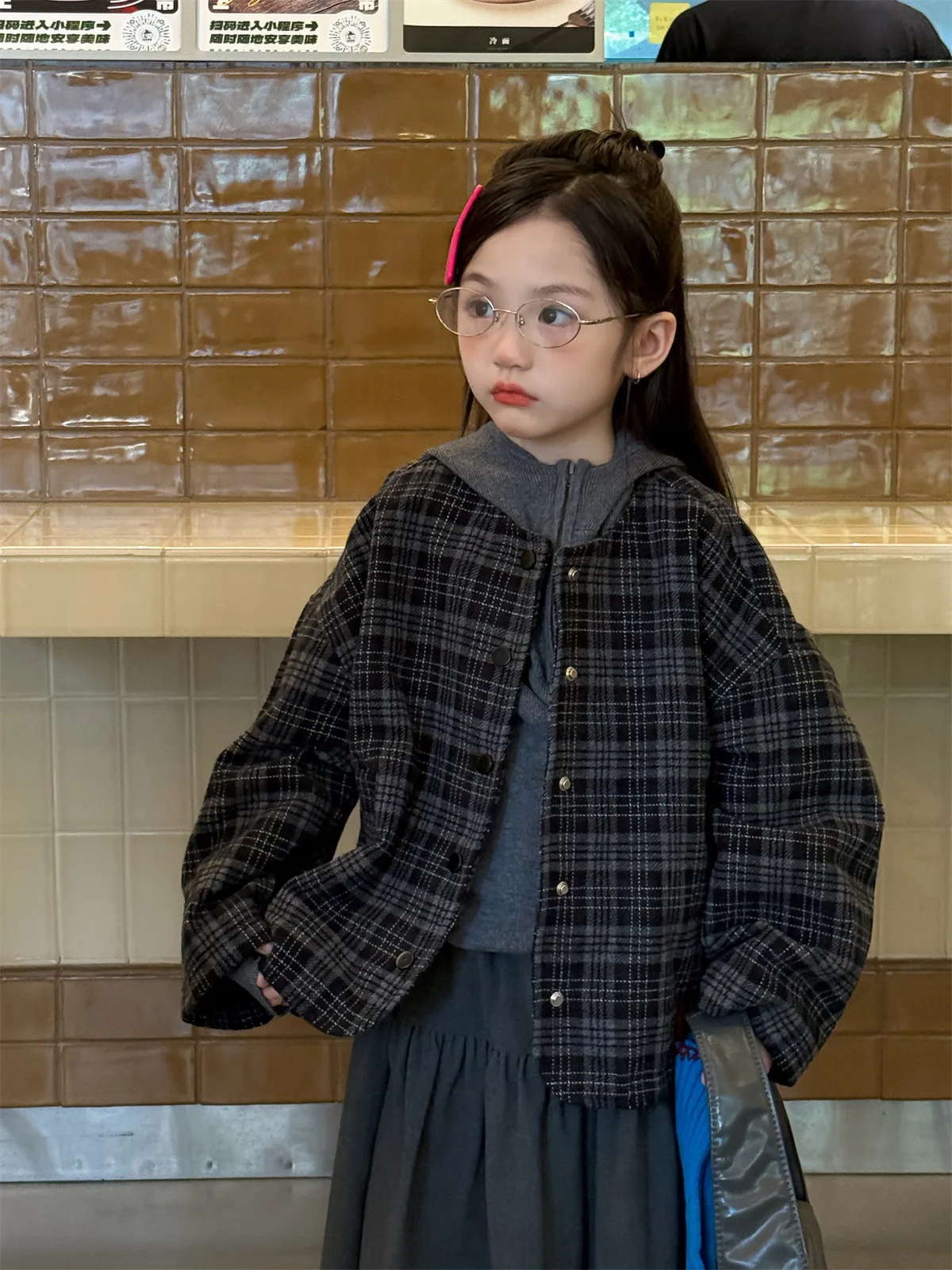 

Girls Coat 2025 Autumn and Winter New Children's Clothing Korean Style Girl Baby Loose Plaid Coat Casual Simple All Match