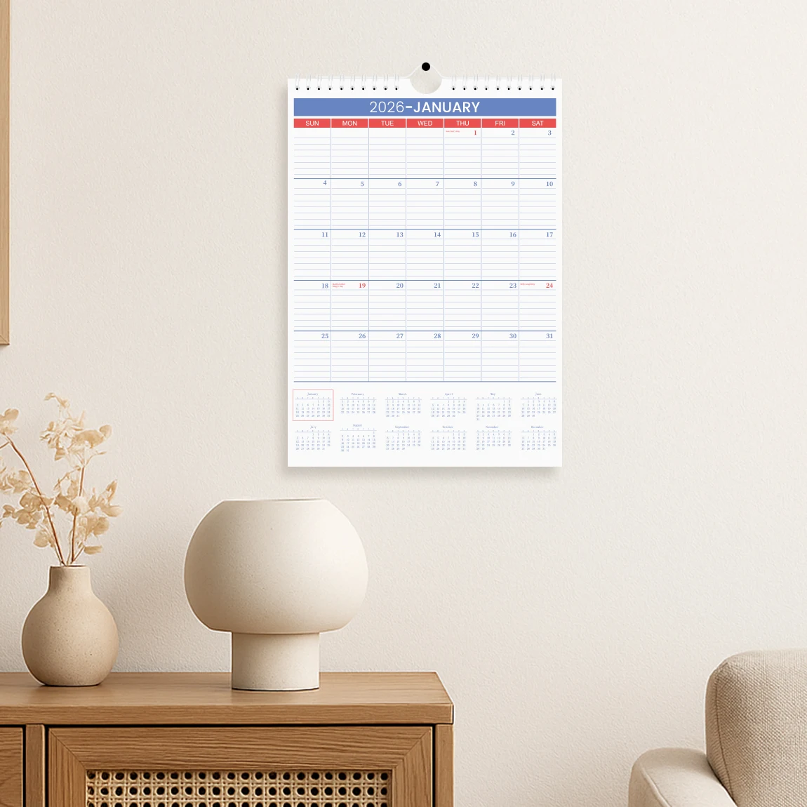 تقويم حائط 2026، مخطط شهري معلق لمدة 12 شهرًا، جدول حائط كبير قابل للكتابة، تقويم شهري قابل للطي للمنزل والمكتب