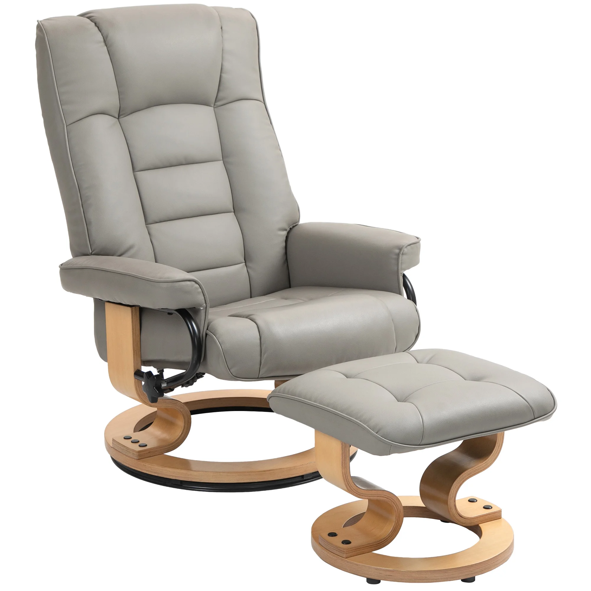 Fauteuil de relaxation inclinable avec repose-pied, pivotant, cadre en bois , revêtement synthétique gris