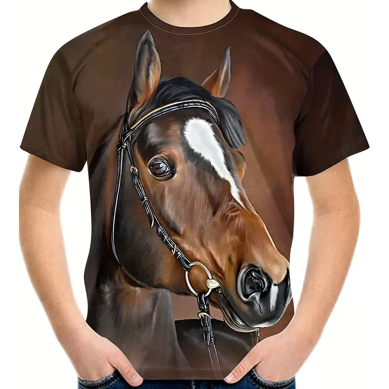 Horse Graphic T-Shirt for Boys Girl Casual Tees Fashion Short Sleeve Funny T-shirts Children Shirt Streetwear Boy Tops Clothes