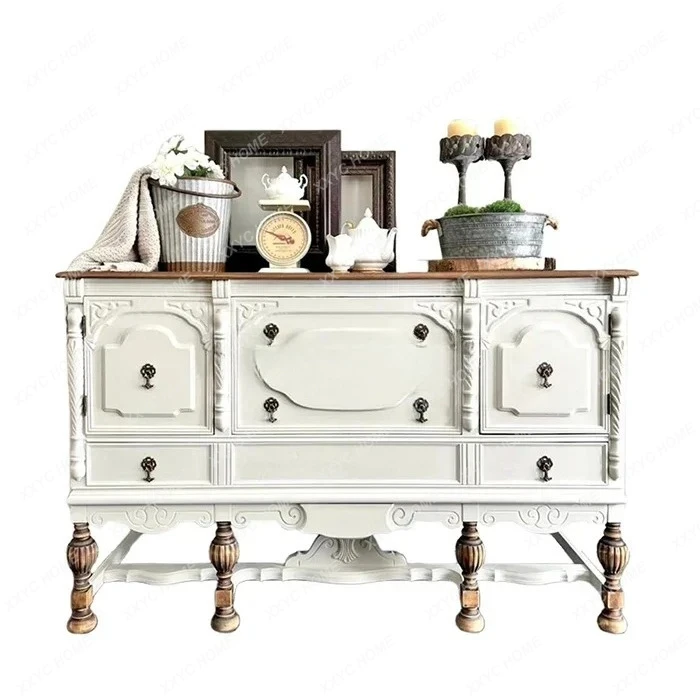 

L Vintage retro cream wind carved porch storage locker can be customized