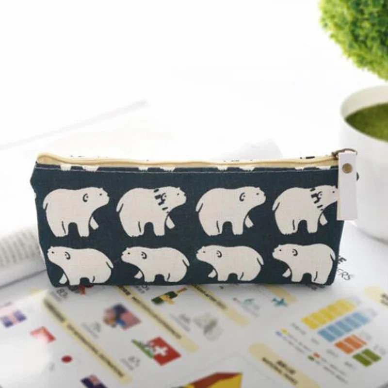 

Small Fresh Style Bear Printed Pencil Case Creative Cute Cloth Zipper Pencil Bag Office School Stationery Supplies