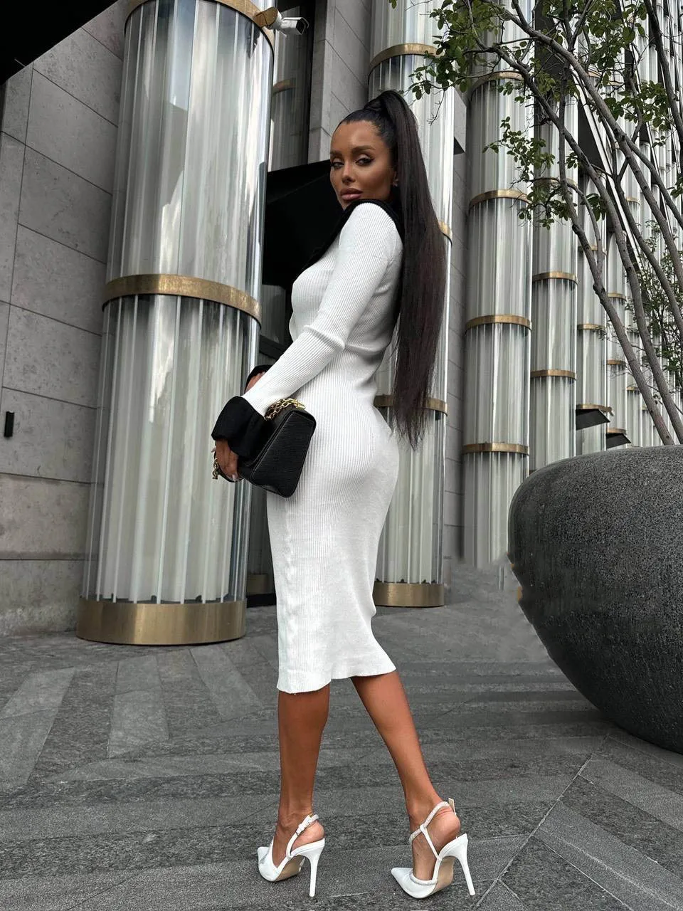 Fashion Knit Patchwork Long Dress Women's Ruffled Slim Elegant Contrast Ribbed Party Dress Knitwear Autumn Maxi Dress New