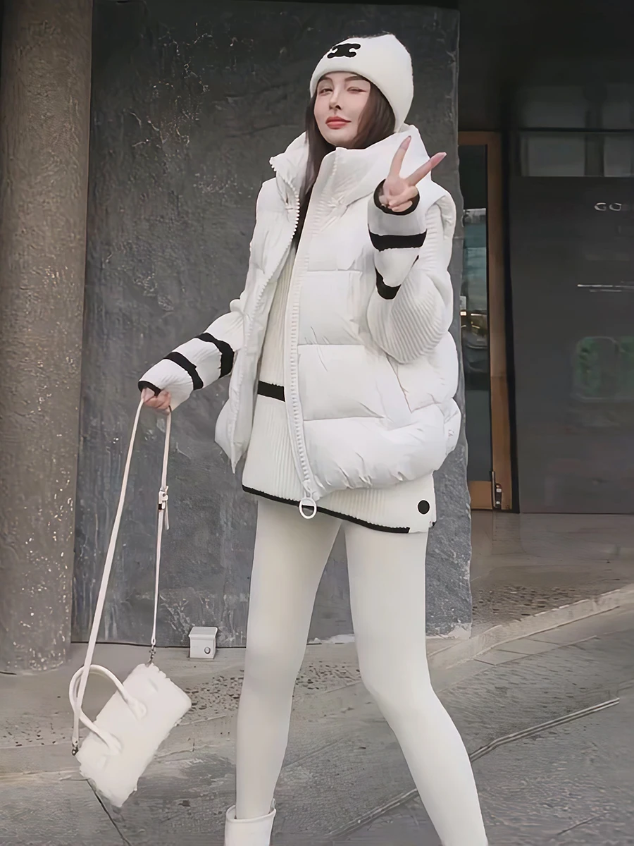 

Элитный белый пуховый жилет для женщин, короткий, зимний, с большой молнией, в корейском стиле, для повседневной носки, без бренда