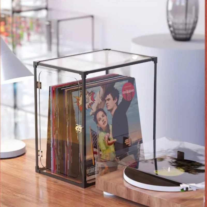Black Record Storage Rack Transparent Acrylic LP Storage Box Album Display Shelf Phonograph Recorder Dust-proof Cabinet