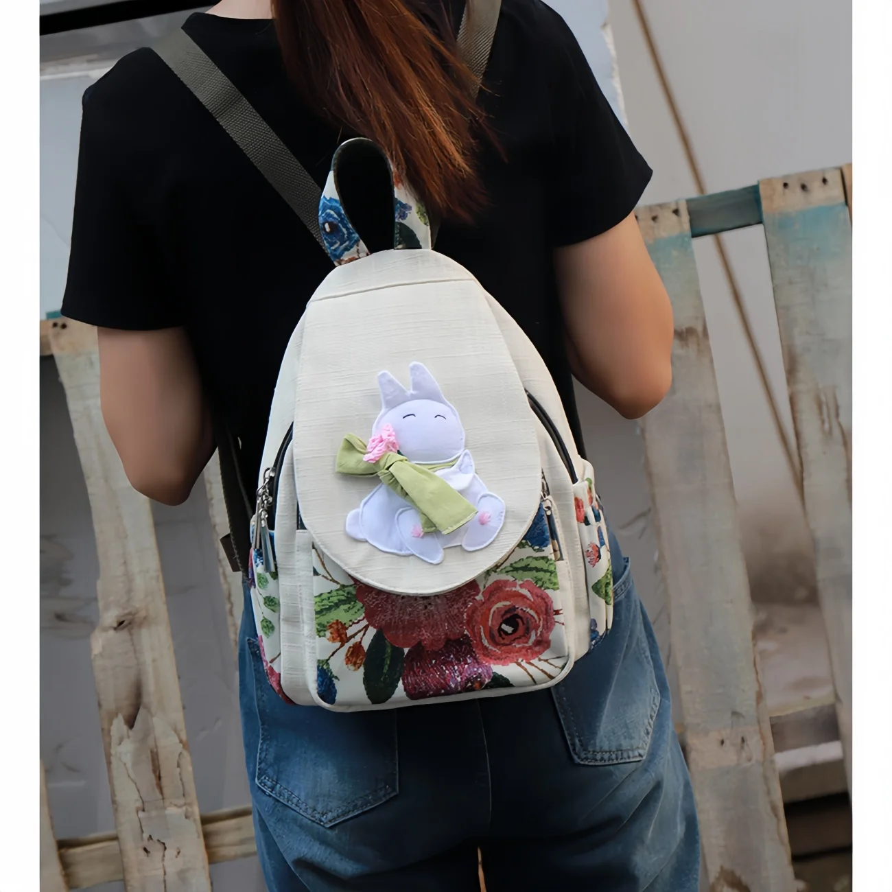 Cute cartoon casual multi layered canvas bag, birthday gift for girlfriend