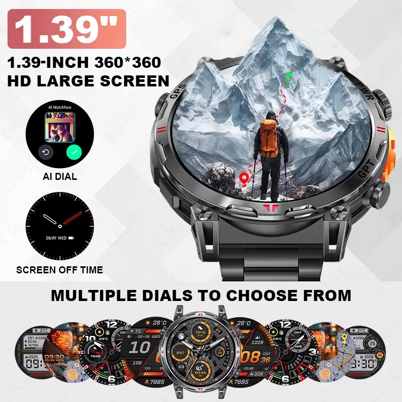 2025 신형 GPS 스마트워치 AMOLED 530mAh 3ATM 방수 피트니스 트래킹 BT 통화 전문 스포츠 스마트워치 남녀공용 GPS