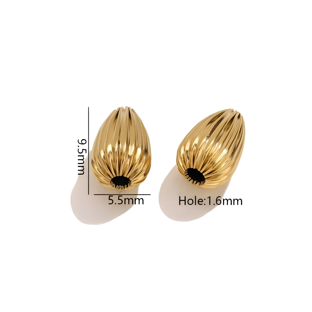 5 STKS Rvs 18 K Goud Grote Geribbelde Ovale Teardrop Vormen Losse Kralen voor DIY Armband Ketting Sieraden Maken Groothandel