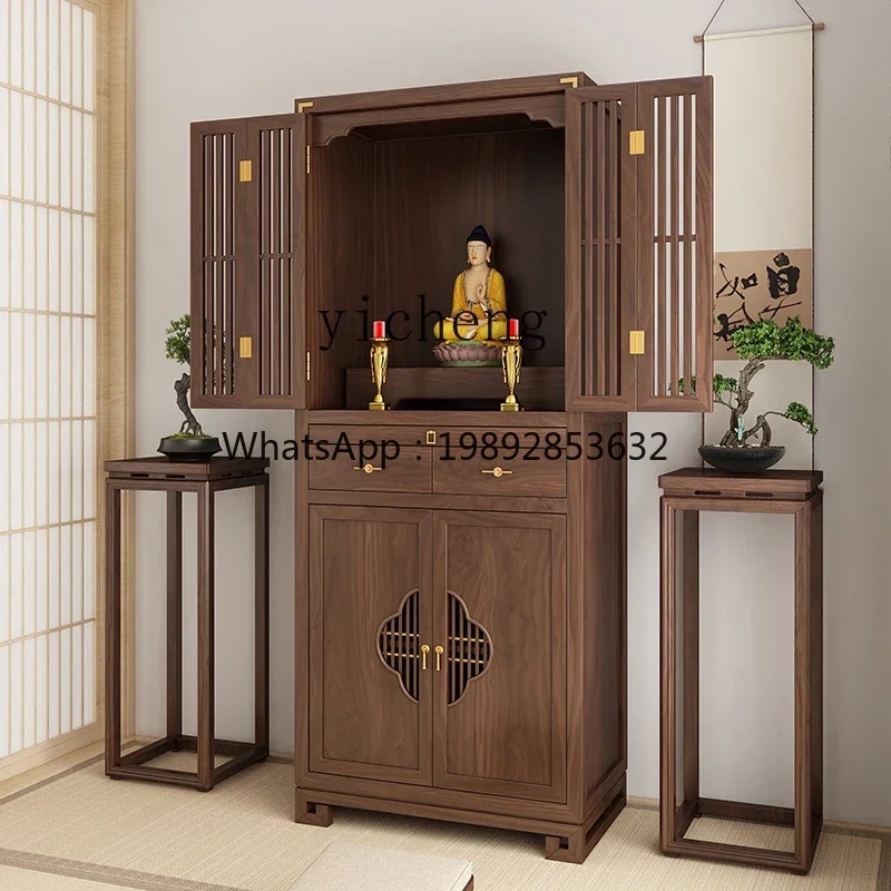 

new Chinese black walnut with door Buddhist shrine stand cabinet