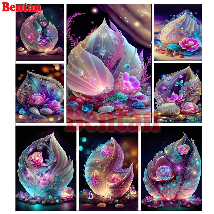 

5D Diamond Painting Dreamy Conch Rose Full Square Round Diamond Embroidery Cross Stitch Mosaic Handmade DIY Wall Decor