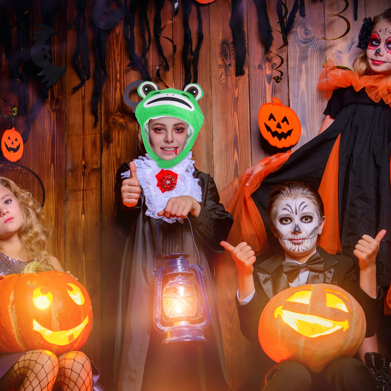 귀여운 만화 개구리 머리 모자 조정 가능한 풀 헤드기어 캡 어린이 및 성인용 사진 촬영 공연 의상