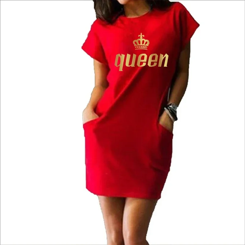 New Summer Women\'s Dress Queen Printed Short Sleeve O-Neck Mini Dress Fashion Casual Party Club Female Dress S-2XL