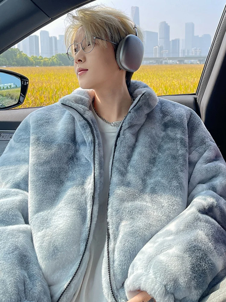 

American Dyed Lamb Velvet Cotton Jaet Men's Thi Warm Lazy Sle Soft Fluffy Cotton Coat Long Sve Zipper Closure ...