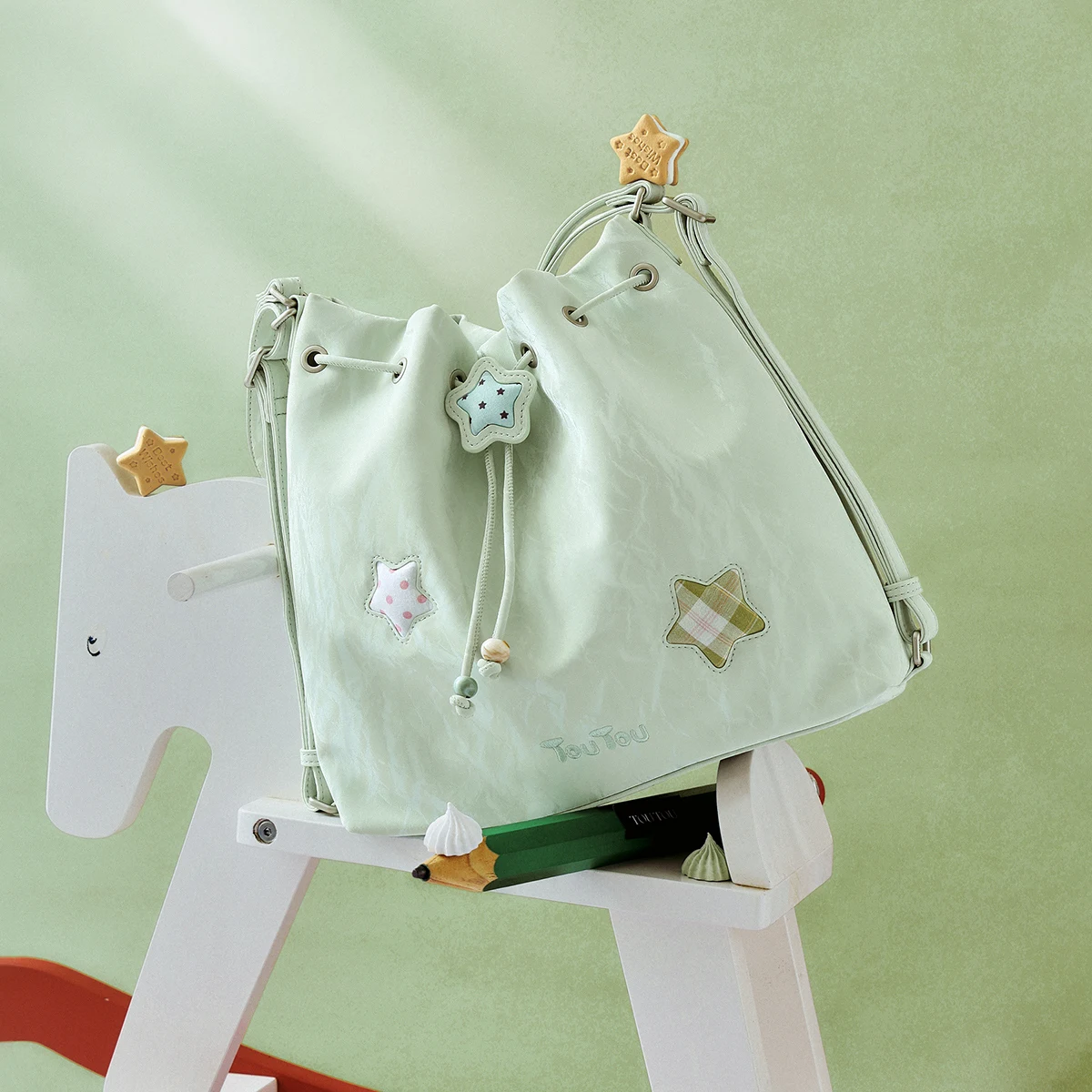 TOUTOU New Star Drawstring Tote Bag Large Capacity Work Shoulder Bag Adjustable for Armpit & Backpack Wear Genuine Brand Bag