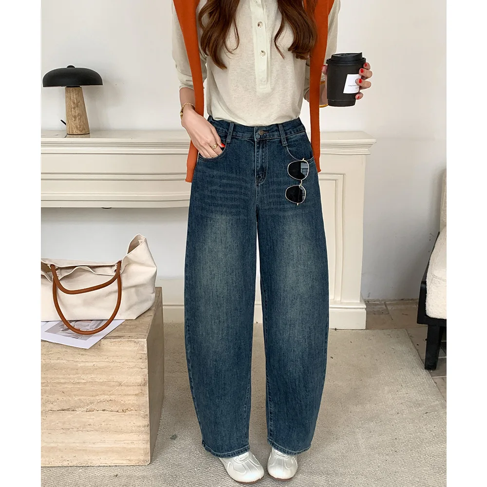 2026 Spring Autumn Plus Size High Waist Denim Pants Stretch Curved Leg Slimming Long Trousers For Curvy Ladies 2602 view 2