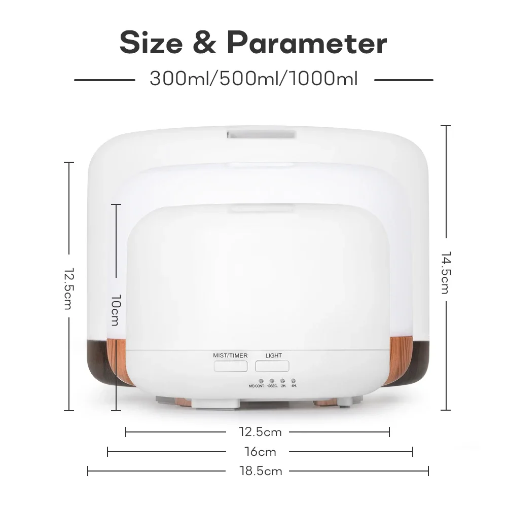 Air Humidifier Essential Oil Diffuser 300ML 500ML 1000ML With Lights Remote Control Ultrasound  Aromatherapy Diffuser