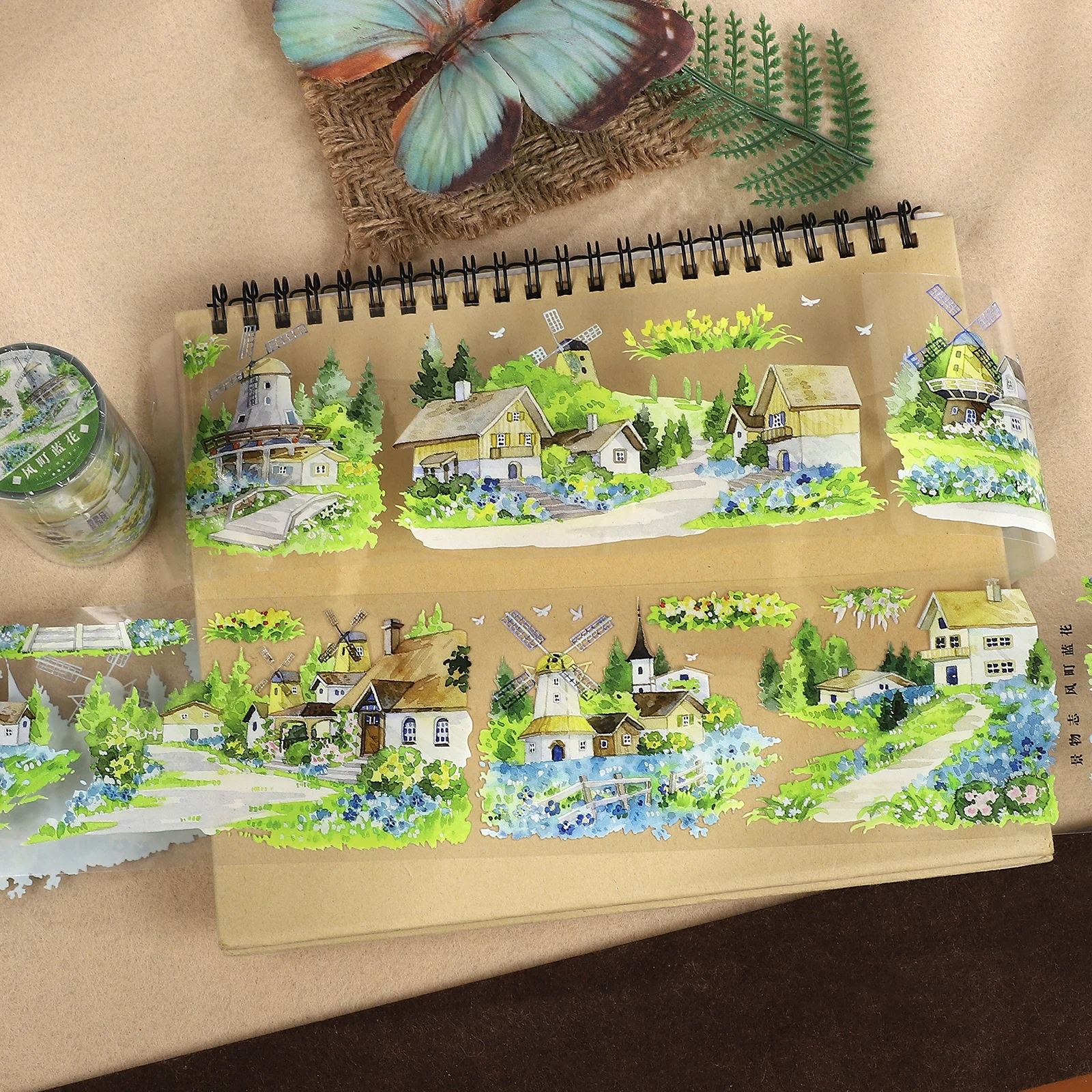 70mm*5m Vintage Plant Flower Farm Windmill Landscape PET Tape Creative DIY Journal Material Collage Scrapbooking Stationery