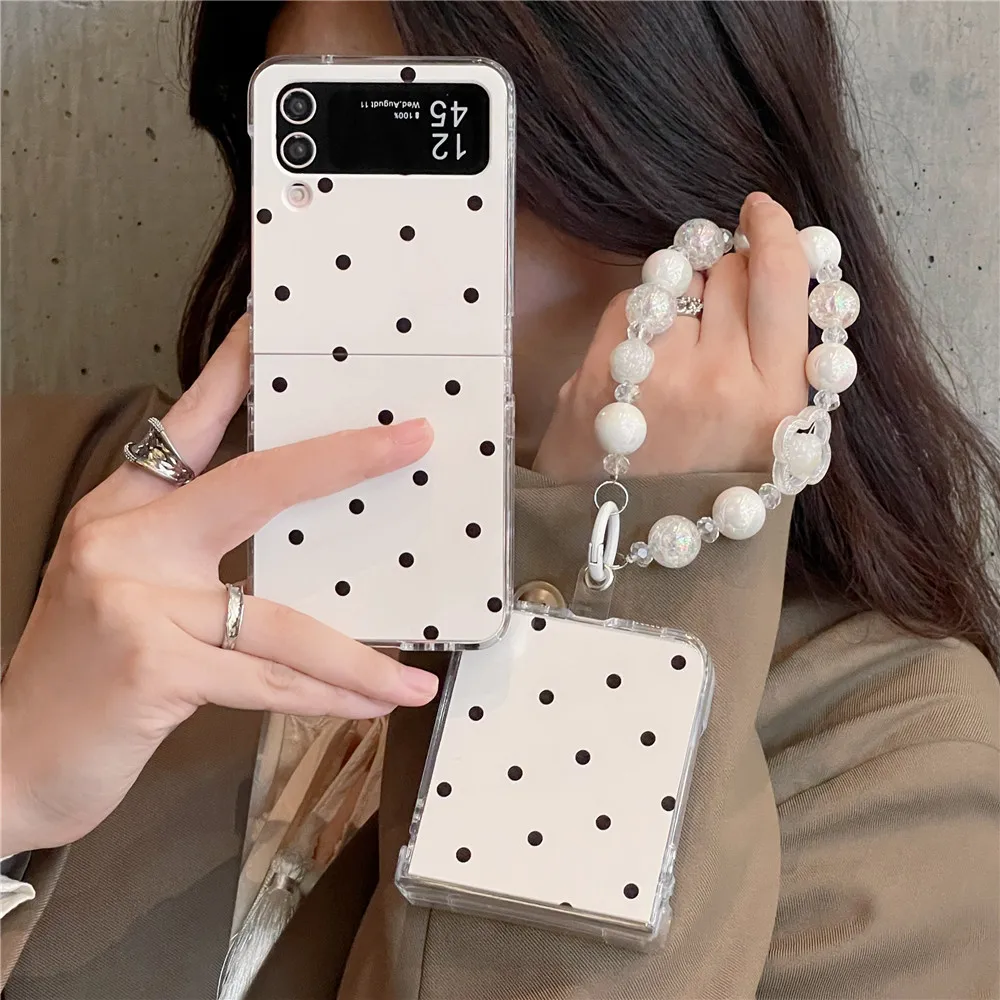 Ins Korean Fashion Glittle Wave Point Hinge PC Phone Case For Samsung Galaxy Z Flip 5 Case For Galaxy Z Flip4 Cover Z Flip3 Capa