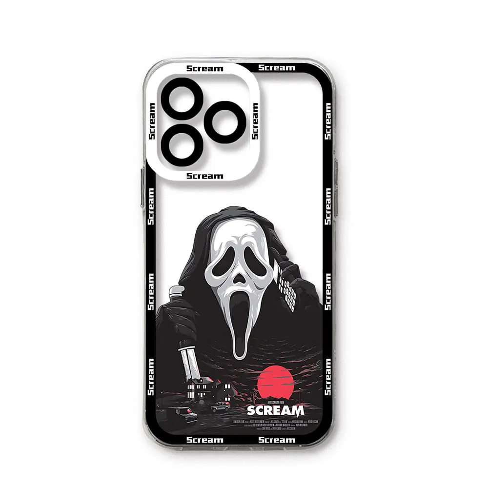 Чехол для телефона с изображением фильма Ghostface, страшный крик, для iPhone 15 14 13 12 11 Mini Pro Max X XR XSMax 6S 6 7 8 Plus SE20, прозрачный