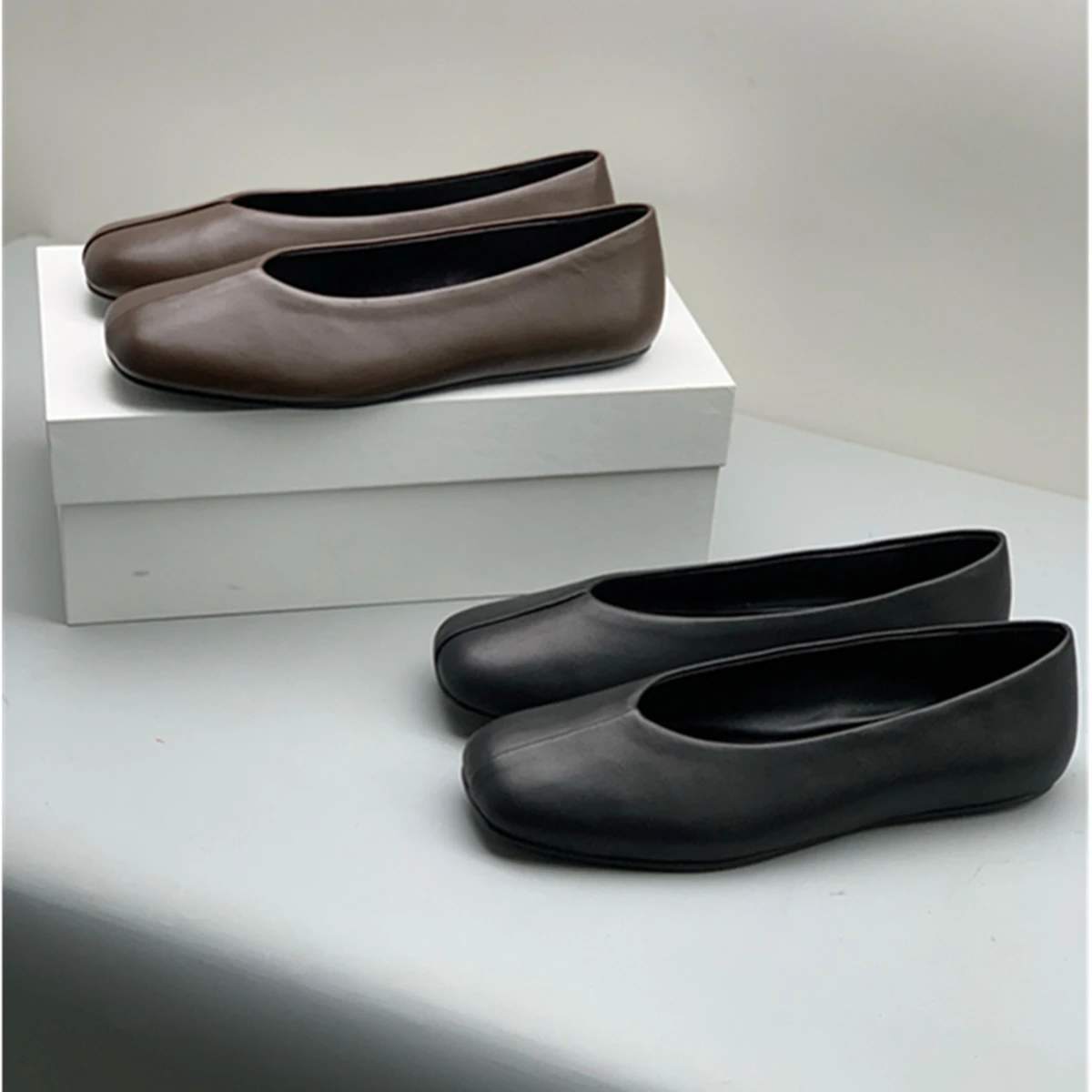 

Jenny&Dave French Elegant Women's Loafers Minimalist Retro Square Toe Mary Jane Flat shoes Soft Genuine Leather Women's Shoes