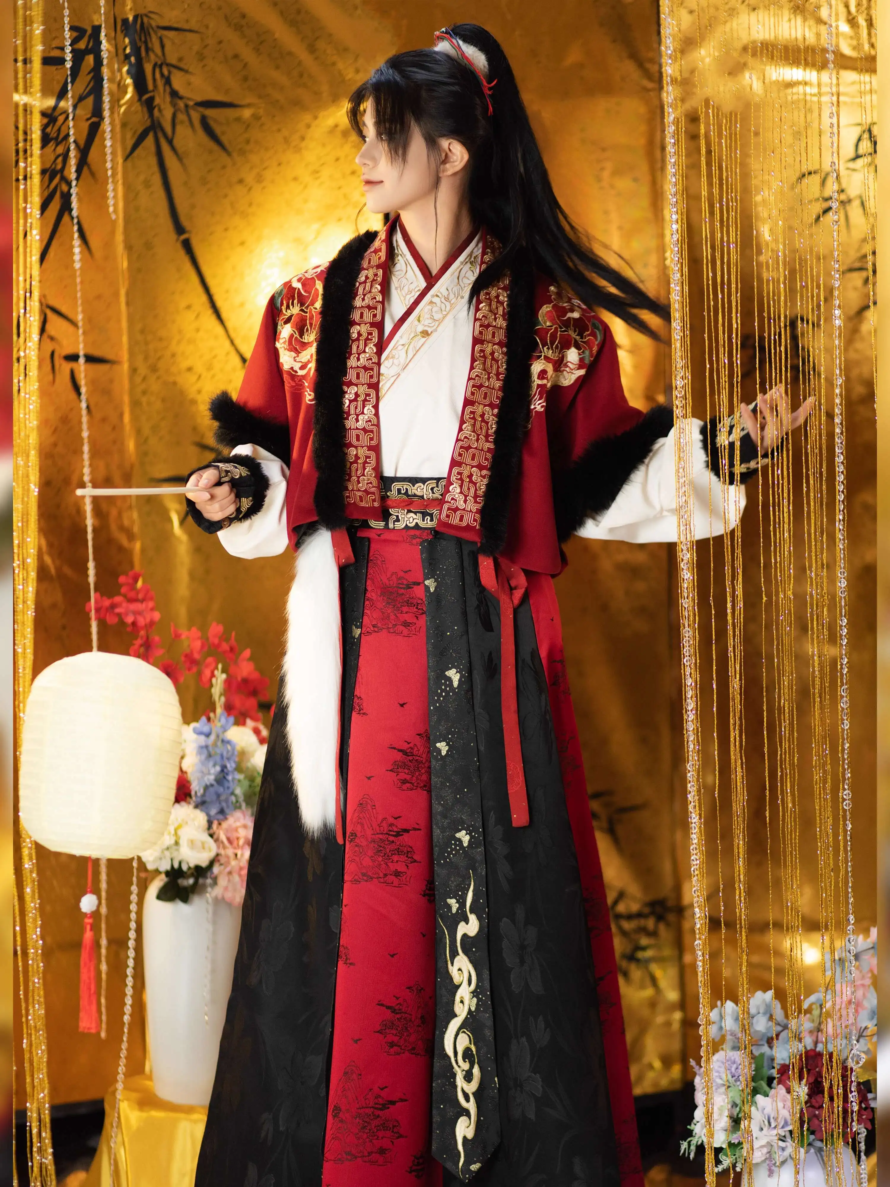 Cols croisés jupe cassée haut en laine Cos Cosplay robe traditionnelle chinoise serpent nouveau système Hanfu Tang rouge noir Vans demi-bras