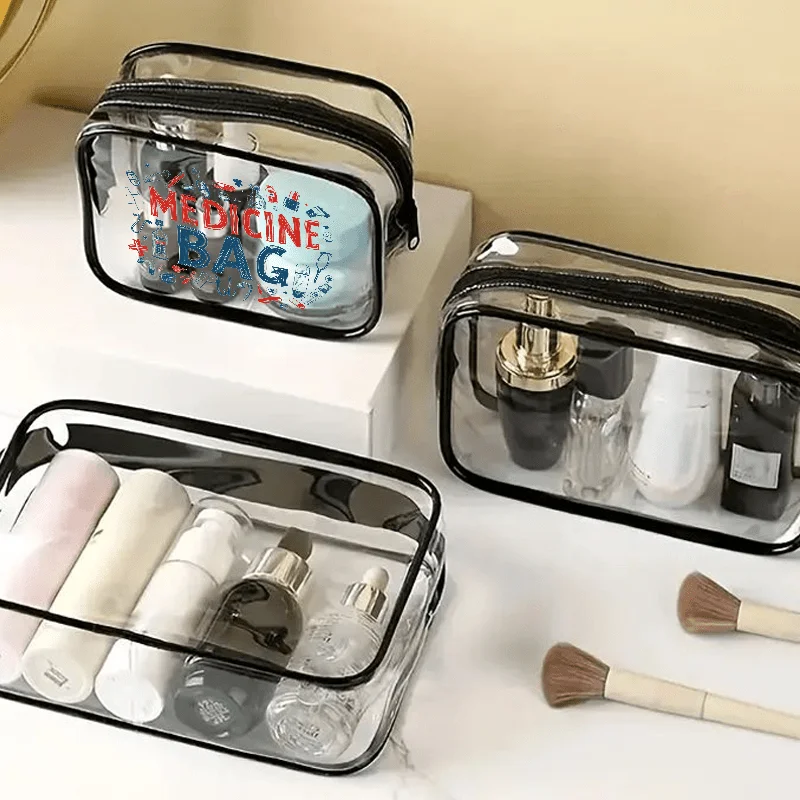 

Custom Thickened High-Quality Transparent Toiletry Bag with Zipper, Makeup Pouch for Air Travel Accessories Organizer in Black