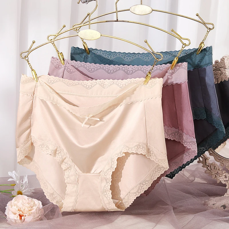 Sexy Lace Seamless Panties Women Silk Underwear Solid Mid-Waist Nylon Underpants Ladies Briefs Cotton Crotch Female Lingerie