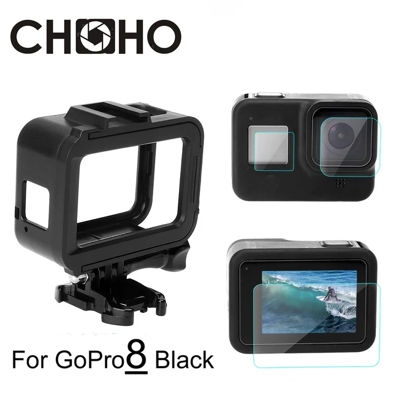 Etui z czarną ramką do GoPro 8 Pokrowiec ochronny z obramowaniem + ekran LCD ze szkła hartowanego do Go Pro 8 Nowe akcesoria