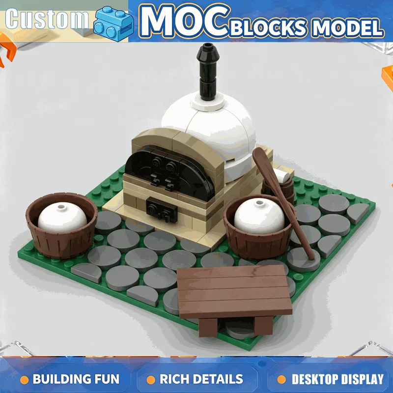 115PCS Outdoor Bakery Building Blocks Rustic Brick Oven Food Stall Street Scene DIY Assembly Model Creative Educational Toy Gift