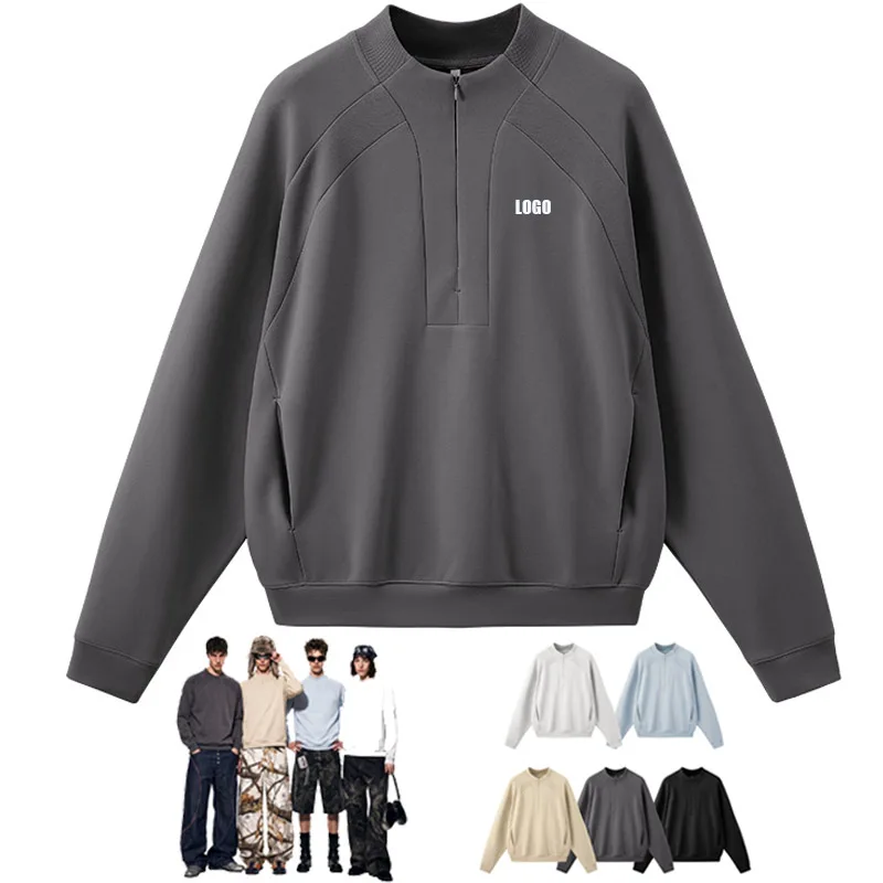 Custom LOGO Men's 2026 Cotton Stretch 350G Sweatshirt Autumn/Winter New Short Casual Half-Zip Windproof Couple's Jacket