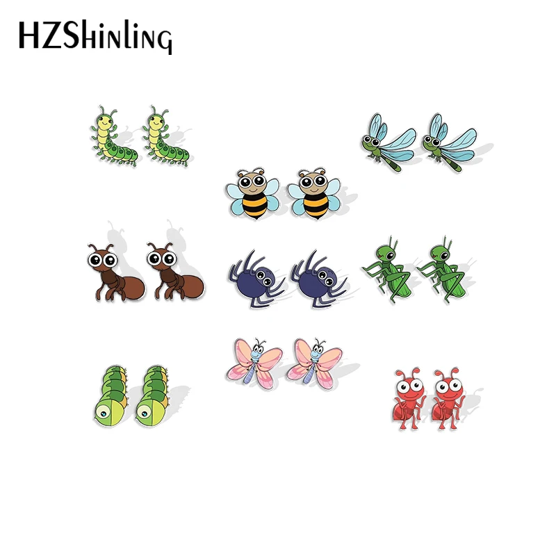 2023 New Insect Stud Earring Ant Mantis Dragonfly Acrylic Resin Earrings Epoxy Handmade Jewelry Gifts Friends