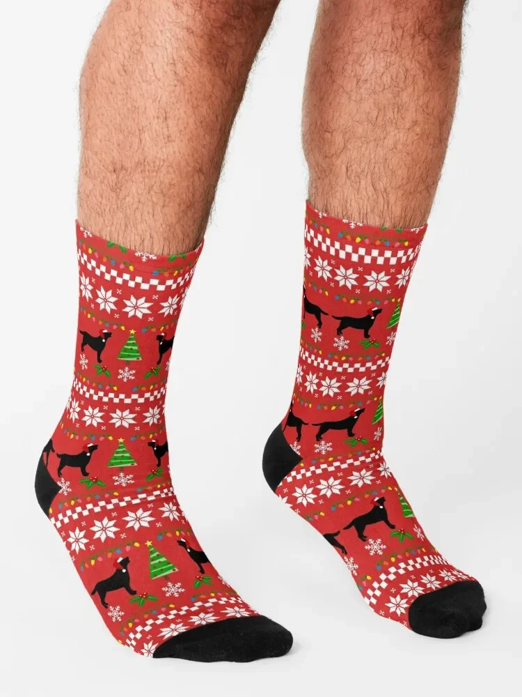 Black Labrador Happy Christmas Sweater Pattern Socks White Socks Women 360° Digital Print Custom Gift Streetwear Funny Sock Art