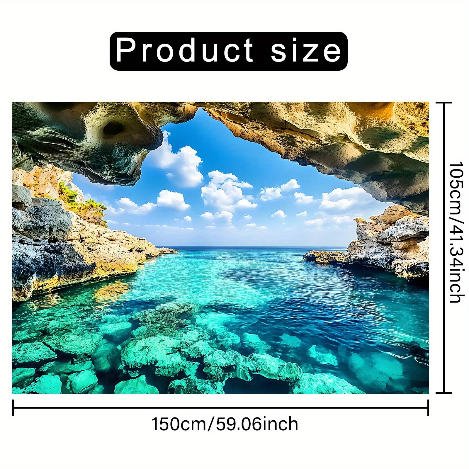 قطعة واحدة من لافتة خلفية عرض كهف البحر من البوليستر، ديكور حائط متعدد الاستخدامات لكشك الصور والحفلات للاستخدام الداخلي والخارجي، لا
