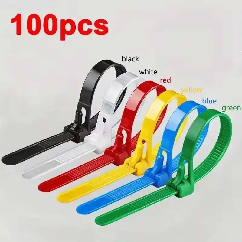 100 Stück wiederverwendbare, selbstsichernde Nylon-Kabelbinder, sichere Befestigung, gemischte Farben, langlebiges, flexibles, geripptes Design für den Innen- und Außenbereich