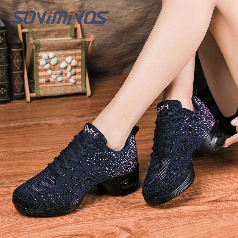 Jazz Shoes for Women Lace-up Sneakers Breathable Air Cushion Lady Split Sole Athletic Walking Dance Shoes Platform for Girls