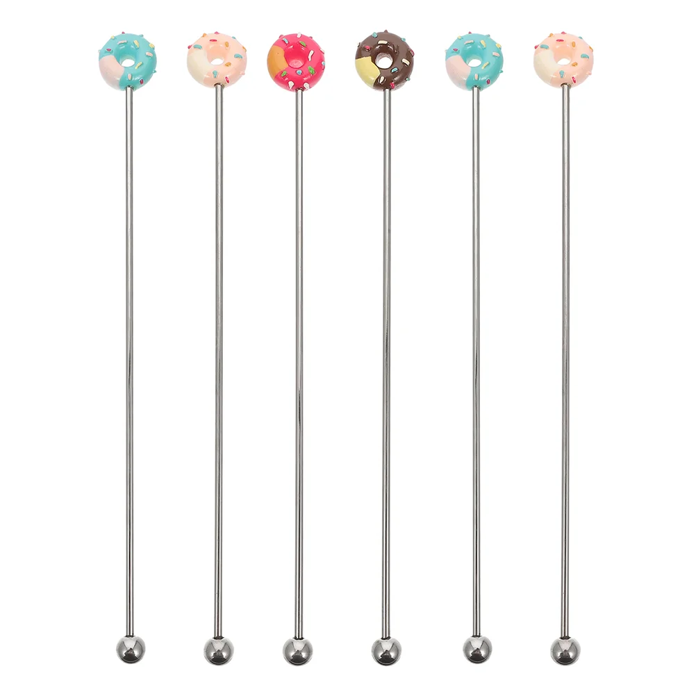 

6 Pcs Cocktail Stirring Stick Donut Swizzle Drinks Coffee Sticks Stirrer Stainless Steel