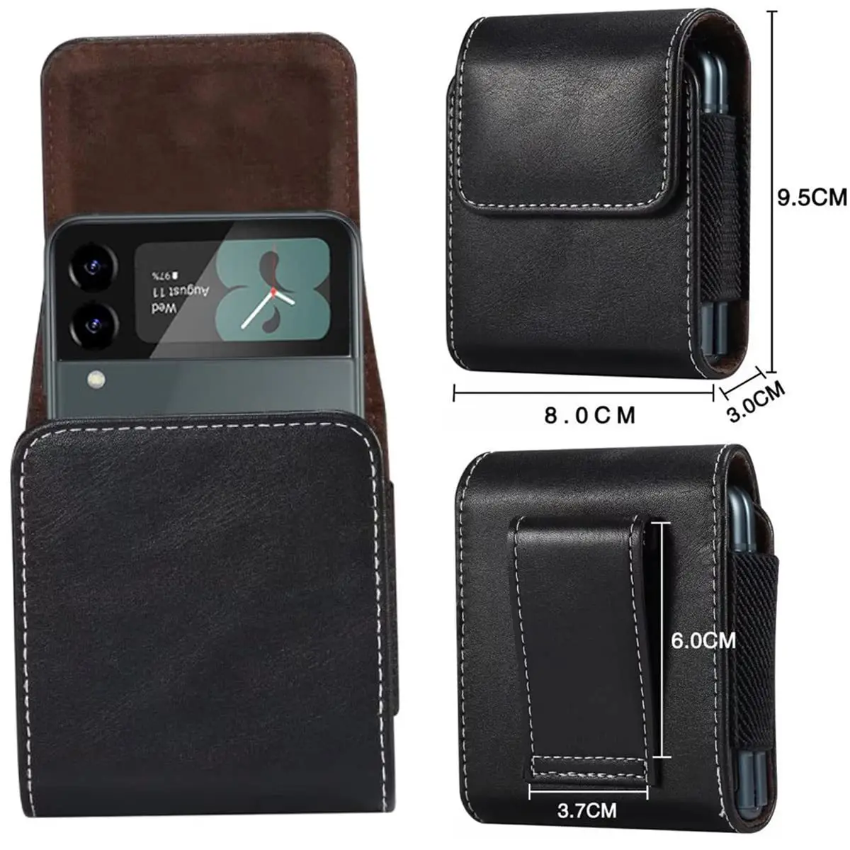 Lederen Flip Mobiele Telefoon Holster Voor Samsung Galaxy Z Flip 5 Huawei Pocket S Moto Razr 40 Mannen Casual Mobiele Telefoon Taille Riem Tas